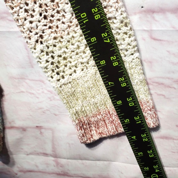 Free People Boho Twee Pastel Ring of Roses Sweater Crochet Open Weave Womens L - Picture 8 of 9